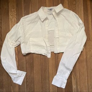 White Cropped Button-Up Shirt